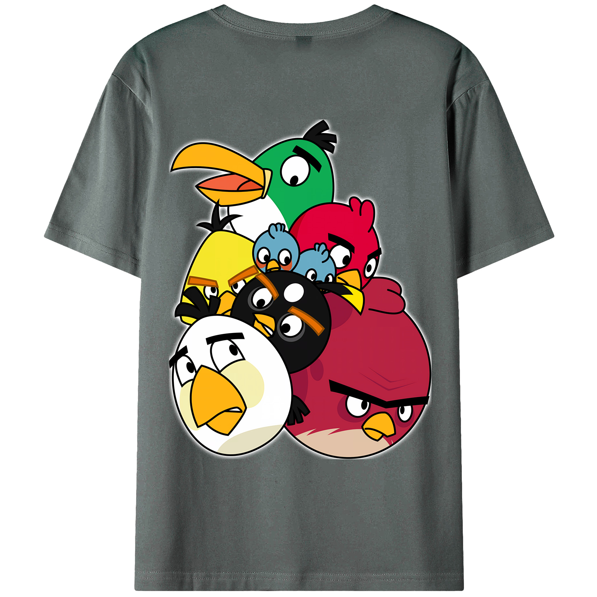 （画像用） Angry Birds アングリーバード 綿100％ メンズ半袖Tシャツ（バックプリント） 通気性